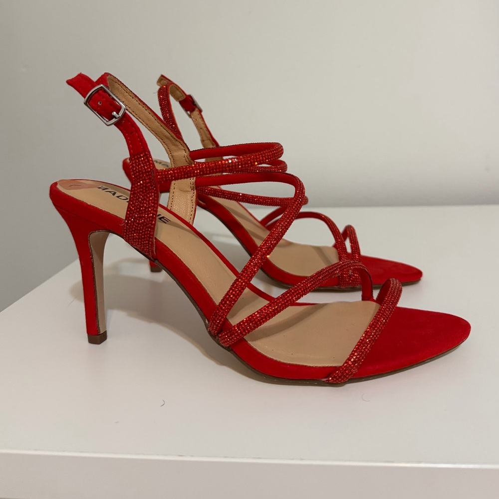 Madeline Red Crystal Strappy High Heel Sandals - Picture 2 of 5